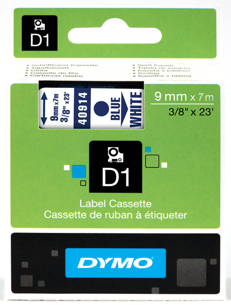 páska DYMO 40914 D1 Blue On White Tape (9mm) S0720690