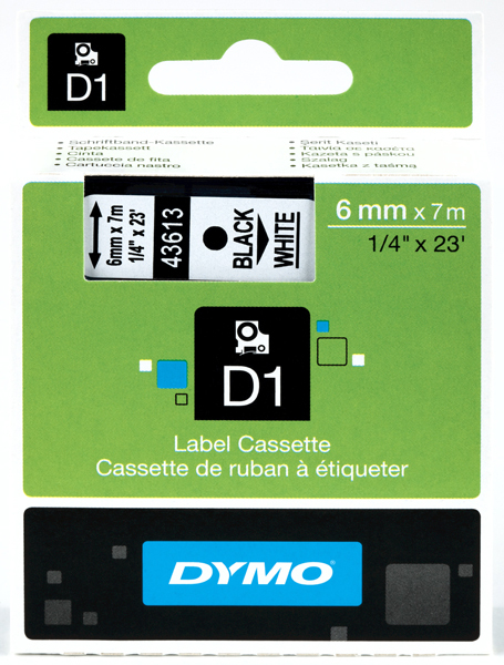 páska DYMO 43613 D1 Black On White Tape (6mm) S0720780