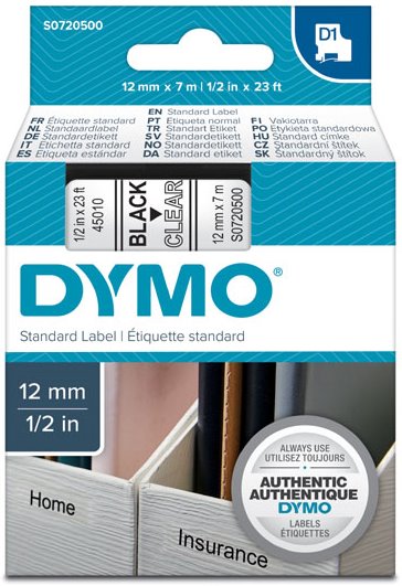 páska DYMO 45010 D1 Black On Transparent Tape (12mm) S0720500