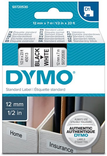 páska DYMO 45013 D1 Black On White Tape (12mm) S0720530