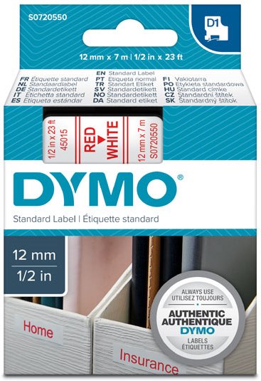páska DYMO 45015 D1 Red On White Tape (12mm) S0720550