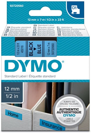 páska DYMO 45016 D1 Black On Blue Tape (12mm) S0720560