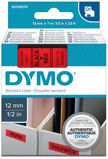páska DYMO 45017 D1 Black On Red Tape (12mm) S0720570