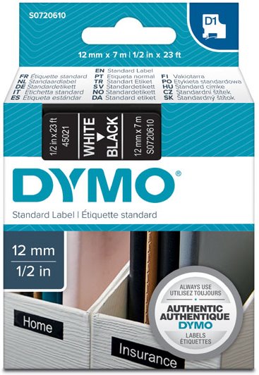 páska DYMO 45021 D1 White On Black Tape (12mm) S0720610
