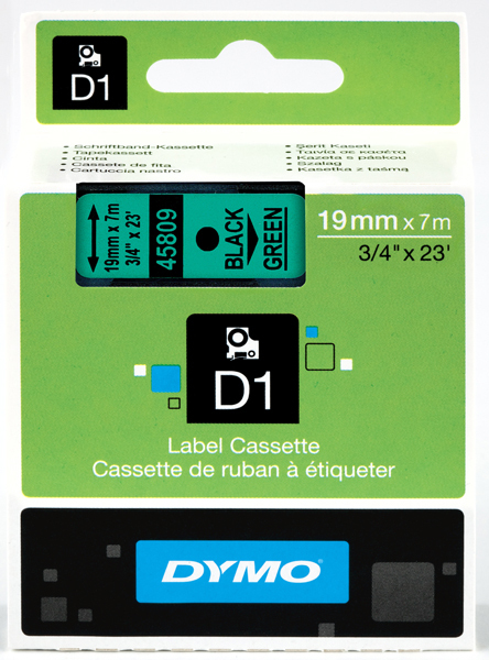 páska DYMO 45809 D1 Black On Green Tape (19mm) S0720890