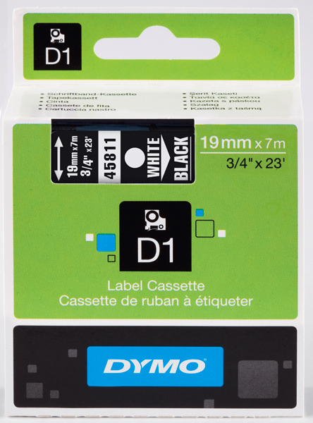 páska DYMO 45811 D1 White On Black Tape (19mm)