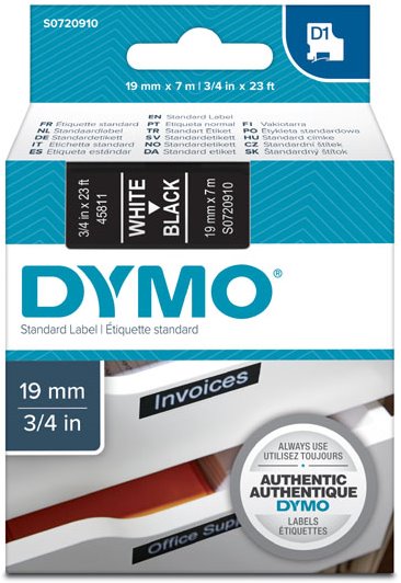 páska DYMO 45811 D1 White On Black Tape (19mm) S0720910