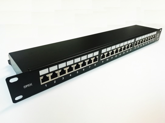 Patch panel 24p.Cat6A STP 1U osazený černý 4043