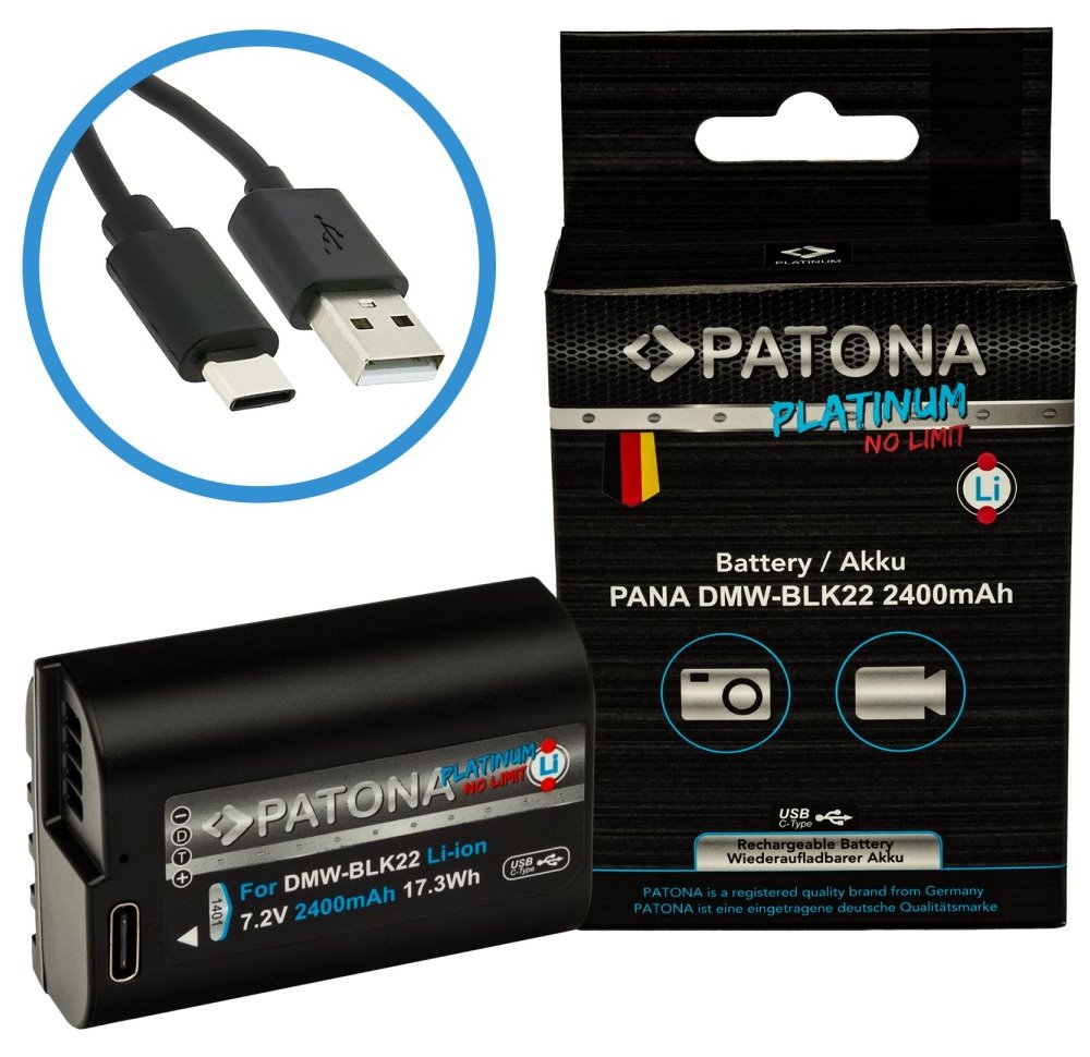 PATONA baterie pro digitální kameru Panasonic DMW-BLK22 2400mAh Li-Ion Platinum USB-C nabíjení PT1401