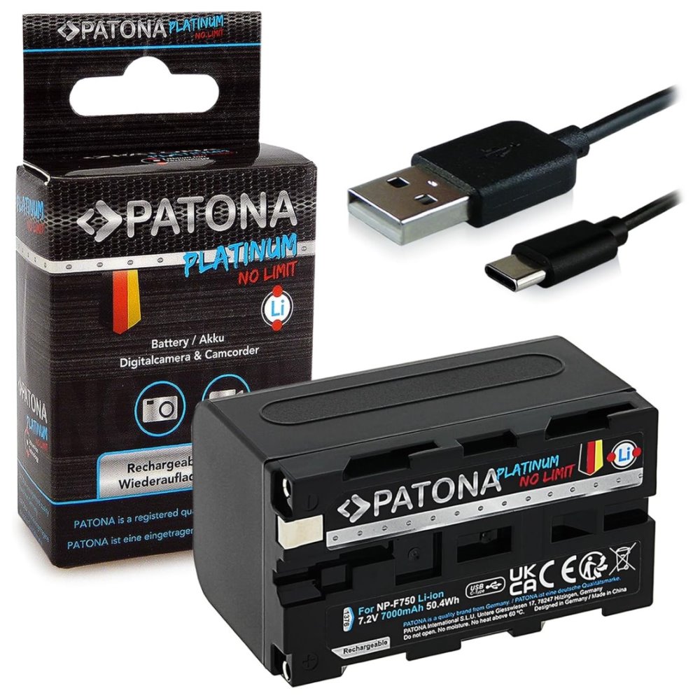 PATONA baterie pro digitální kameru Sony NP-F550/F750/F950 7000mAh Li-Ion Platinum USB-C nabíjení PT1376