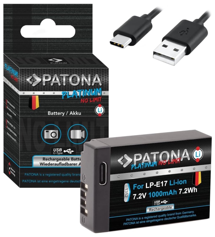 PATONA baterie pro foto Canon LP-E17 1000mAh Li-Ion Platinum USB-C nabíjení PT1352