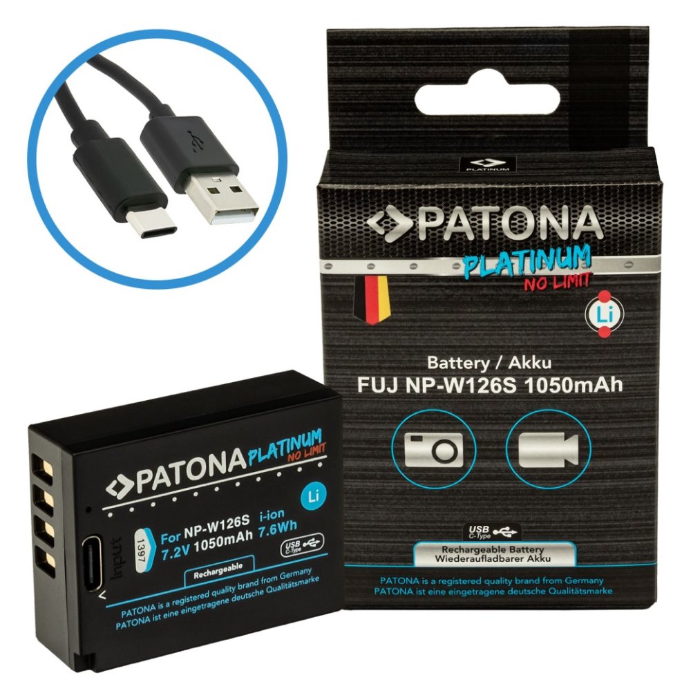 PATONA baterie pro foto Fuji NP-W126S 1050mAh Li-Ion Platinum USB-C nabíjení PT1397