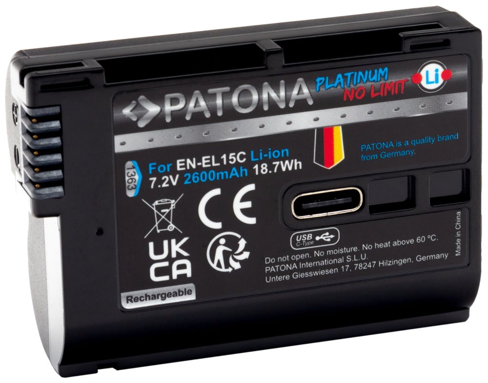 PATONA baterie pro foto Nikon EN-EL15C 2250mAh Li-Ion Platinum USB-C nabíjení PT1363