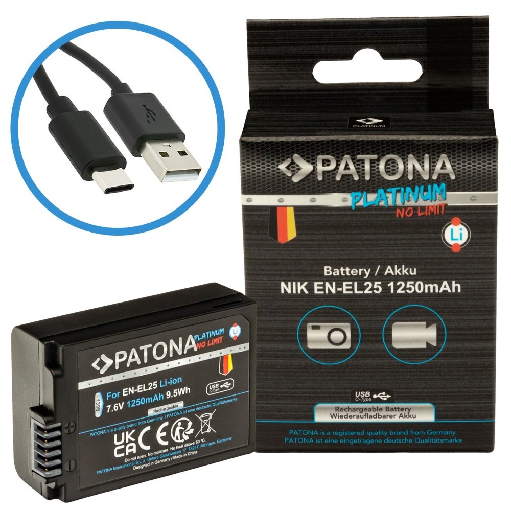 PATONA baterie pro foto Nikon EN-EL25 1250mAh Li-Ion Platinum USB-C nabíjení PT1398