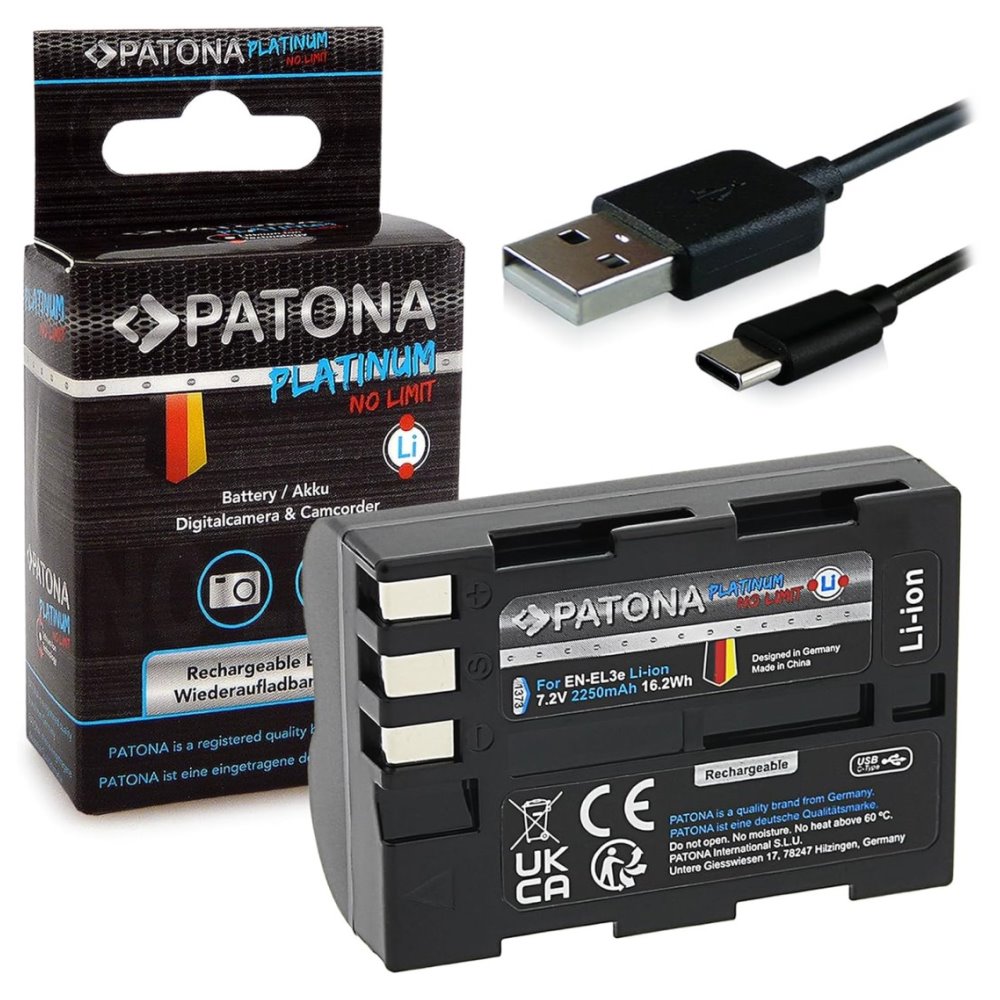 PATONA baterie pro foto Nikon EN-EL3E 2250mAh Li-Ion Platinum USB-C nabíjení PT1373