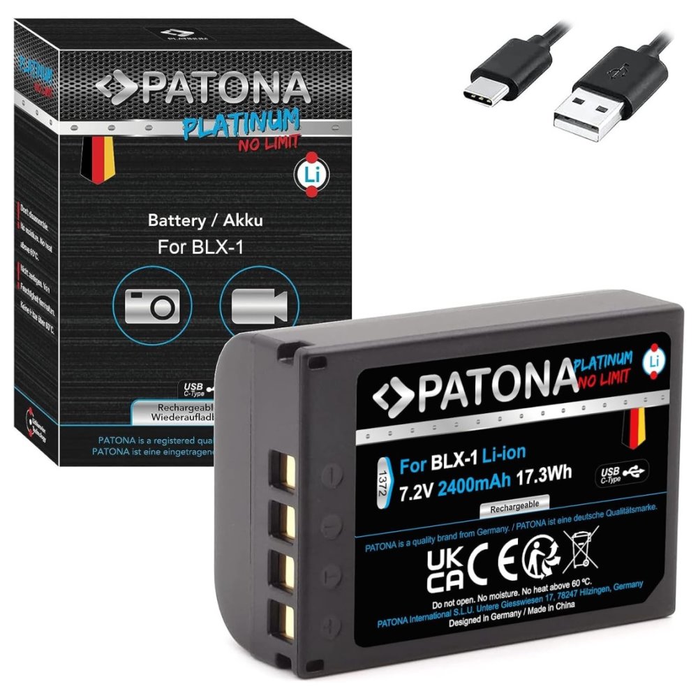 PATONA baterie pro foto Olympus BLX-1 2250mAh Li-Ion Platinum USB-C nabíjení PT1372