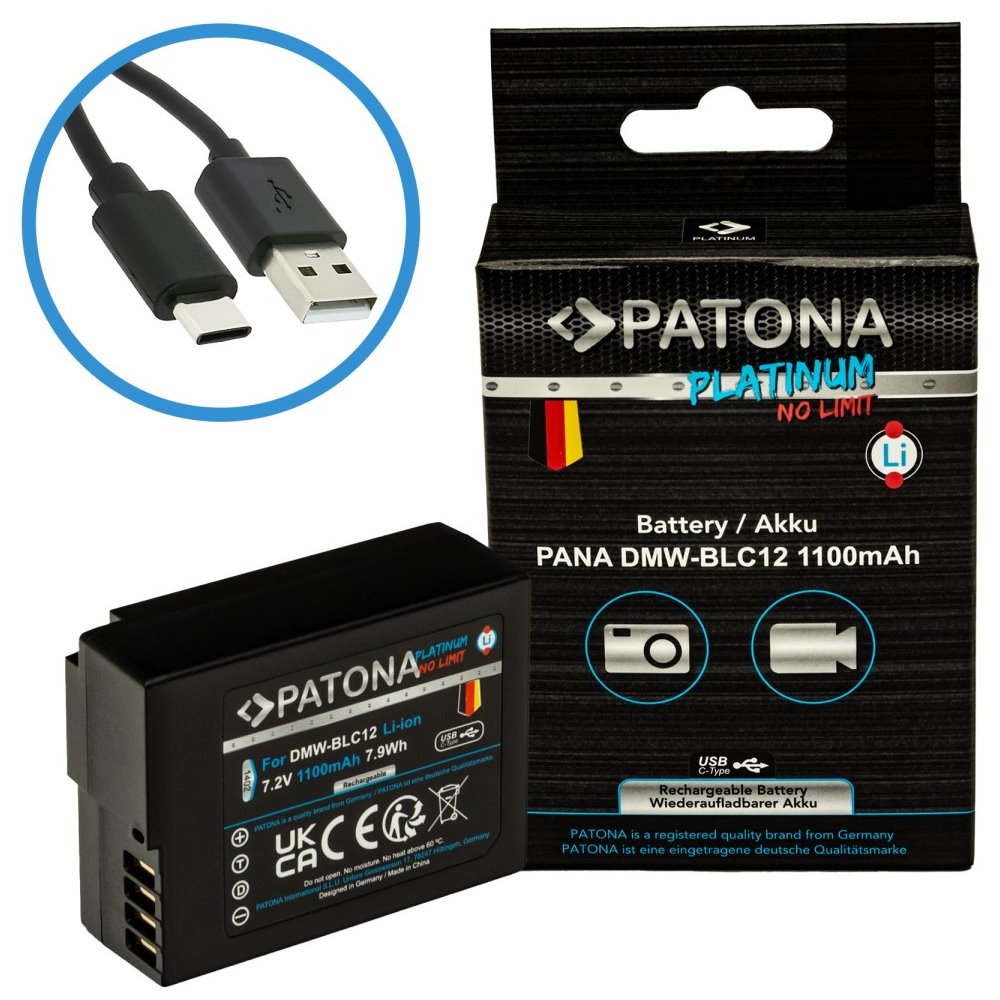 PATONA baterie pro foto Panasonic DMW-BLC12 1100mAh Li-Ion Platinum USB-C nabíjení PT1402
