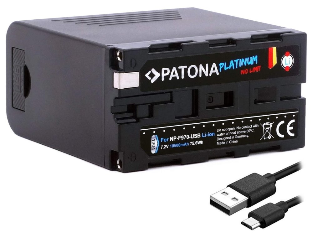 PATONA baterie pro foto Sony NP-F970/F960/F950 10500mAh Li-Ion Platinum USB-C nabíjení s PD20 PT1377