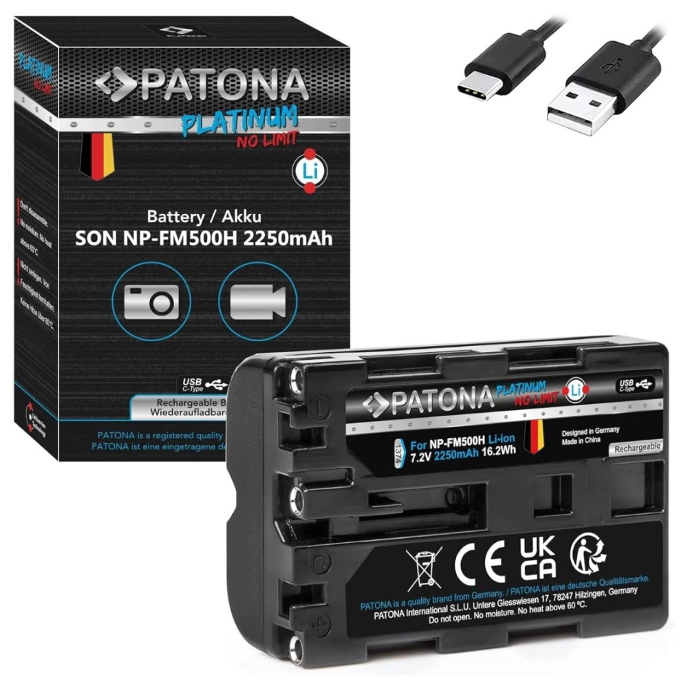 PATONA baterie pro foto Sony NP-FM500H 2250mAh Li-Ion Platinum USB-C nabíjení PT1374