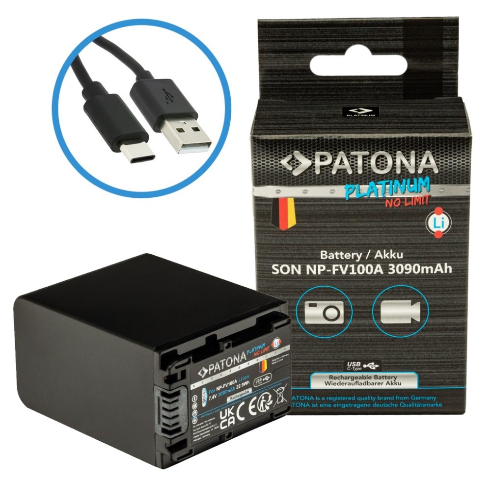 PATONA baterie pro foto Sony NP-FV100 3090mAh Li-Ion Platinum USB-C nabíjení PT1395