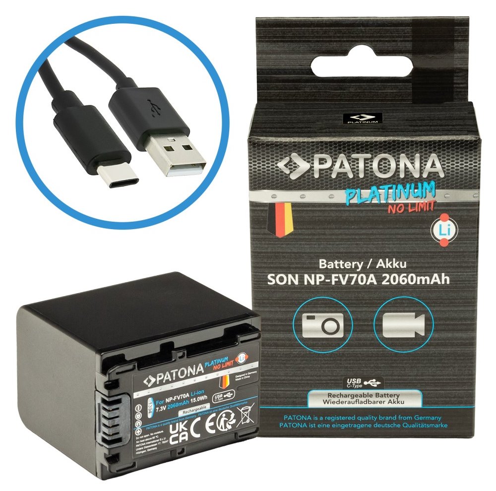 PATONA baterie pro foto Sony NP-FV70A 2060mAh Li-Ion Platinum USB-C nabíjení PT1394