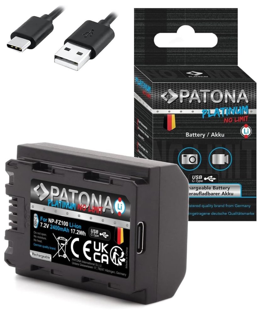 PATONA baterie pro foto Sony NP-FZ100 2250mAh Li-Ion Platinum USB-C nabíjení PT1360