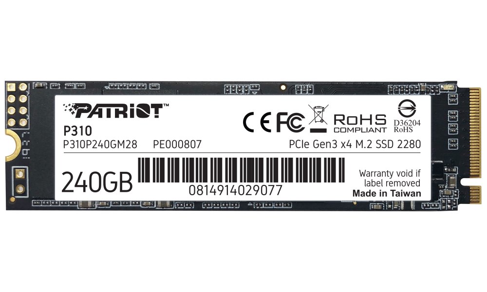 PATRIOT P310 240GB SSD / Interní / M.2 PCIe Gen3 x4 NVMe 1.3 / 2280 P310P240GM28