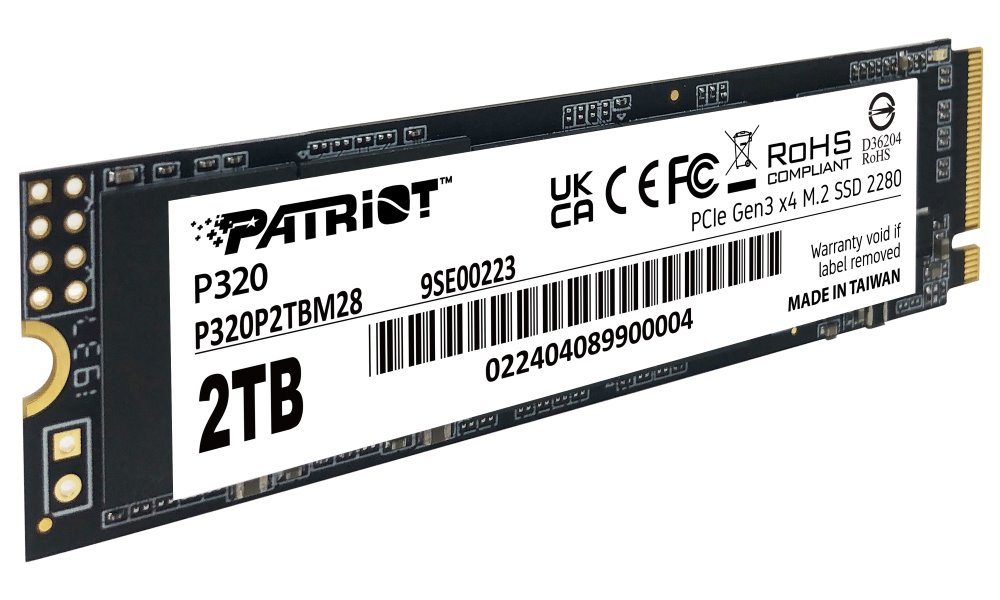 PATRIOT P320 2TB SSD / Interní / M.2 PCIe Gen3 x4 NVMe 1.3 / 2280 P320P2TBM28