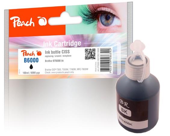 PEACH kompatibilní cartridge Brother CISS BT6000, černá pigment, PI500-180, 100ml 319868