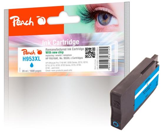 PEACH kompatibilní cartridge HP No. 953XL, azurová, F6U16AE, 20ml PI300-929