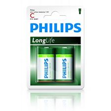 Philips batérie C LongLife zinkochloridové - 2ks, blister