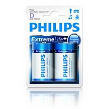 Philips baterie D ExtremeLife+, alkalická - 2ks LR20E2B/10