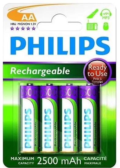 Philips dobíjecí baterie AA 2500mAh, NiMH - 4ks R6B4RTU25/10