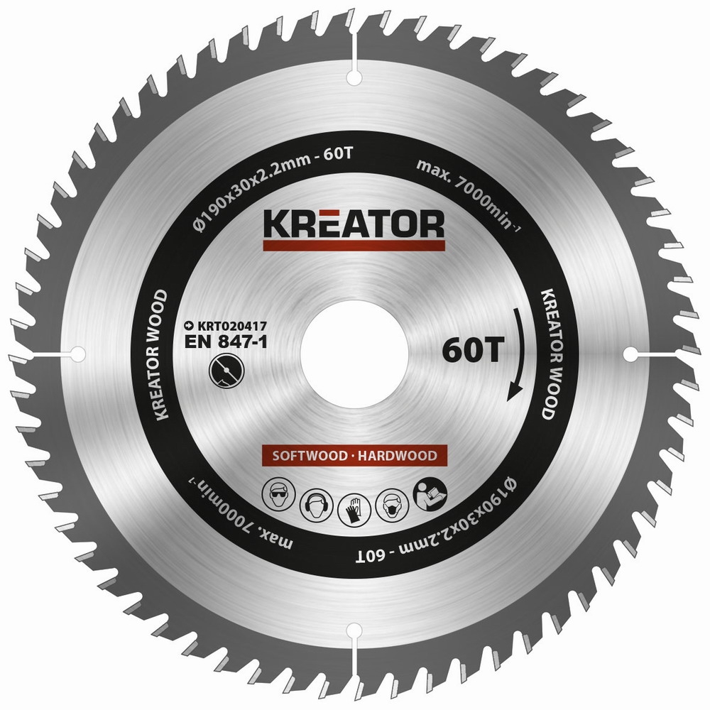 Pílový kotúč Kreator KRT020417 na drevo 190mm, 60T