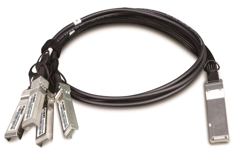 Planet CB-QSFP4X10G-1M, metalický spojovací kabel QSFP+ 40Gb/s na 4x SFP+ 10Gb, délka 1m