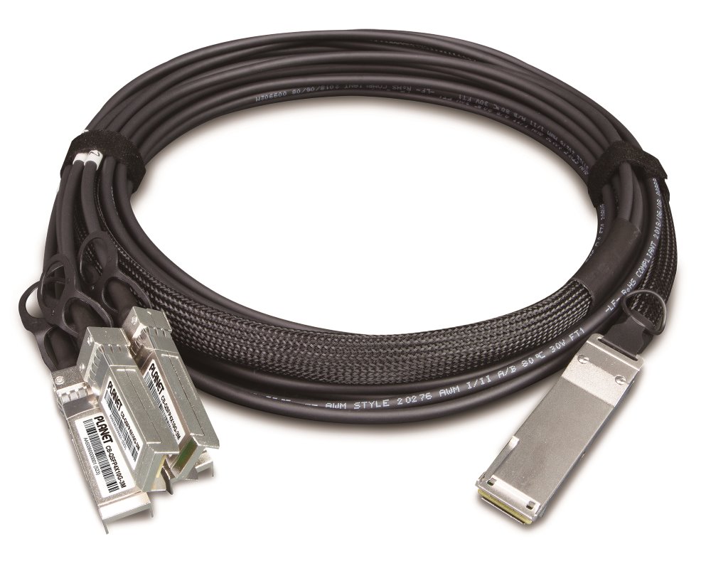 Planet CB-QSFP4X10G-3M, metalický spojovací kabel QSFP+ 40Gb/s na 4x SFP+ 10Gb, délka 3m