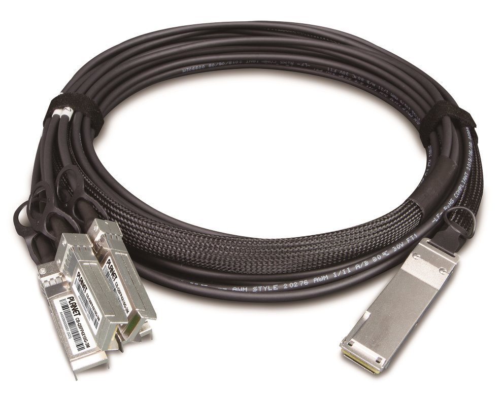 Planet CB-QSFP4X10G-5M, metalický spojovací kabel QSFP+ 40Gb/s na 4x SFP+ 10Gb, délka 5m