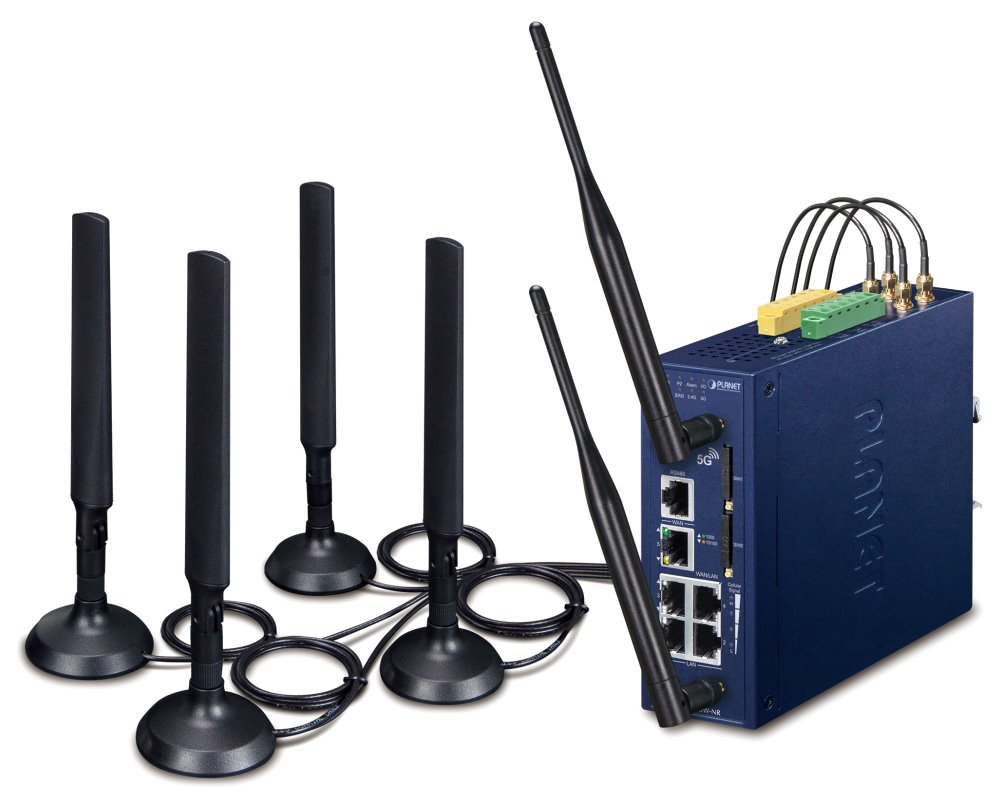 Planet dual 5G/LTE bezpečnostní brána, 2x WAN + 3x LAN, DI/DO, GPS, WiFi, DIN, IP30, -45/+75°C, dual 9-54VD ICG-2515W-NR