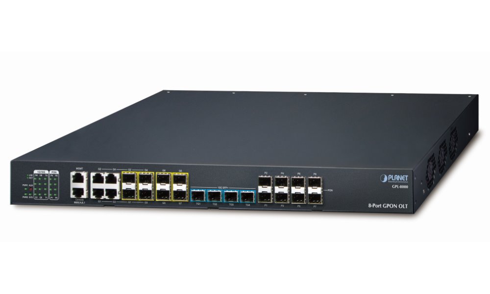 PLANET GPON OLT 2.5G, 8x PON, 4x1Gb + 4x1Gb SFP + 4x10Gb SFP+ GPL-8000