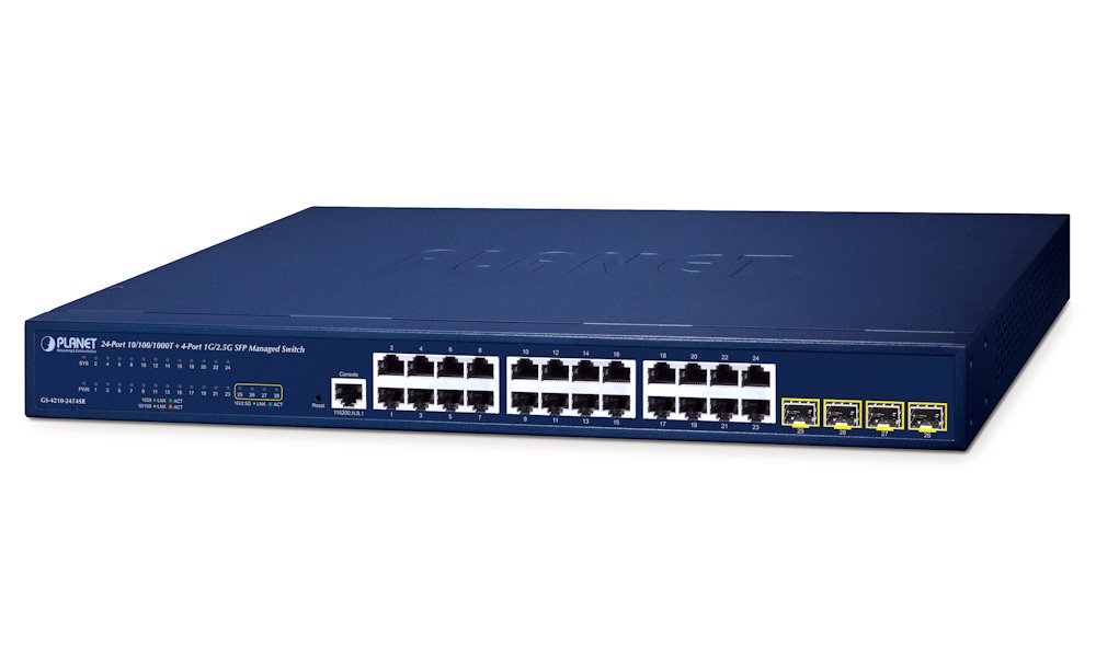 PLANET GS-4210-24T4SR switch L2/L4 spravovatelný, 24x 1GE, 4x 1G SFP, duální napájení
