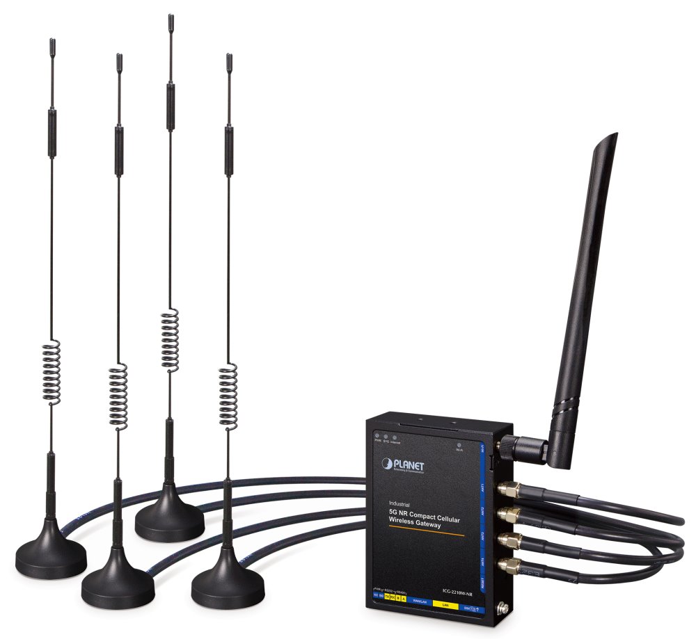 Planet ICG-2210W-NR kompaktní bezdrátová průmyslová brána, 2x1GBASE-T, 5G NR, 2x SIM, VPN, 9-36VDC, -40~75°C, IP30