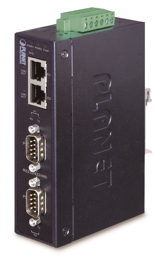 Planet ICS-2200T, konvertor RS-232/422/485 na IP, 2x COM, 2x 100Base-T, ESD+EFT 6kV