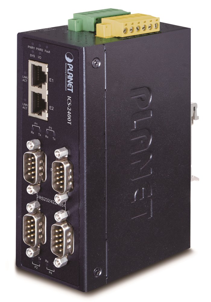 Planet ICS-2400T, konvertor RS-232/422/485 na IP, 4x COM, 2x 100Base-T, ESD+EFT 6kV