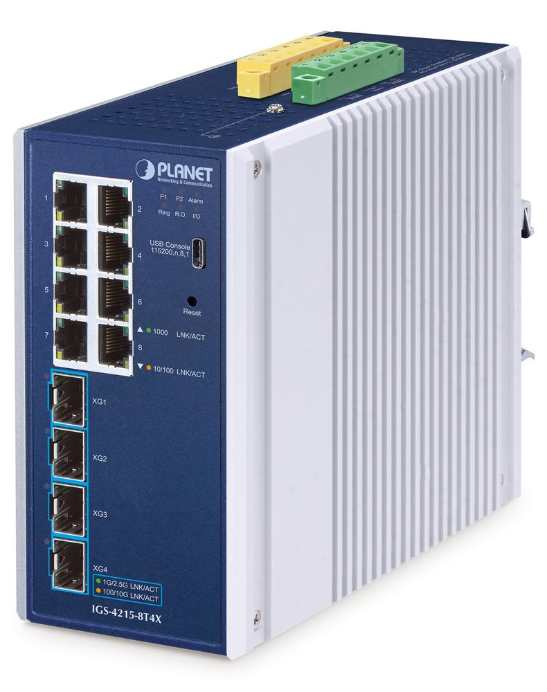 Planet IGS-4215-8T4X průmyslový L2/L4 switch, 8x1Gb, 4x10Gb SFP+, -40~75°C, 9-48VDC, IP30, fanless
