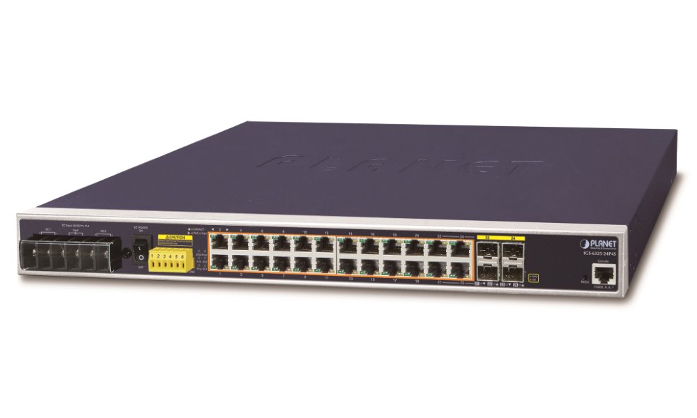 Planet IGS-6325-24P4S, 24x 1000Base-T, 4x SFP 100/1000Base-X, L3 WEB/SNMPv3, -40 až 75°C, AC+DC, IP30, PoE 440W, fanles
