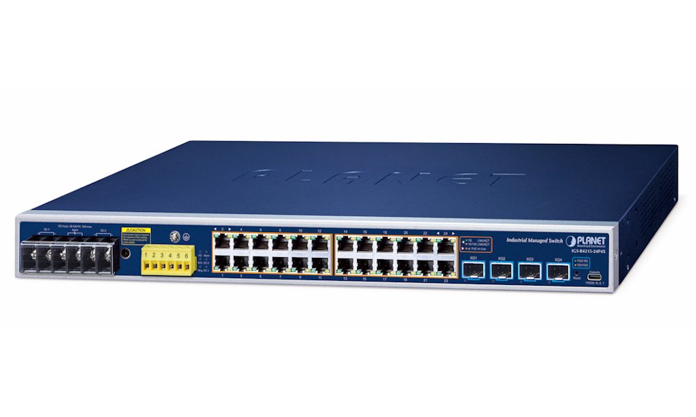 Planet IGS-R4215-24P4X průmyslový L2+ switch, 24x1Gb, 4x10Gb SFP+, PoE 802.3at 440W, 48-54VDC, -40~75°C, IP30, fanless