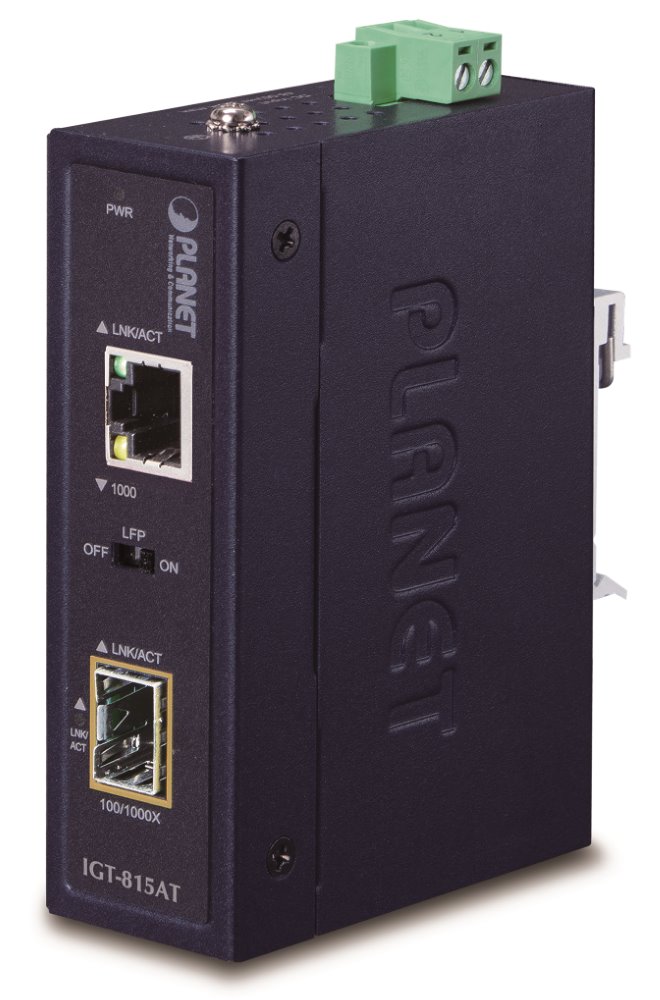 PLANET IGT-815AT konvertor 1x 100/1000Base-T,1x SFP 100/1000-X, ESD+EFT, IP30, -40 až 75°C