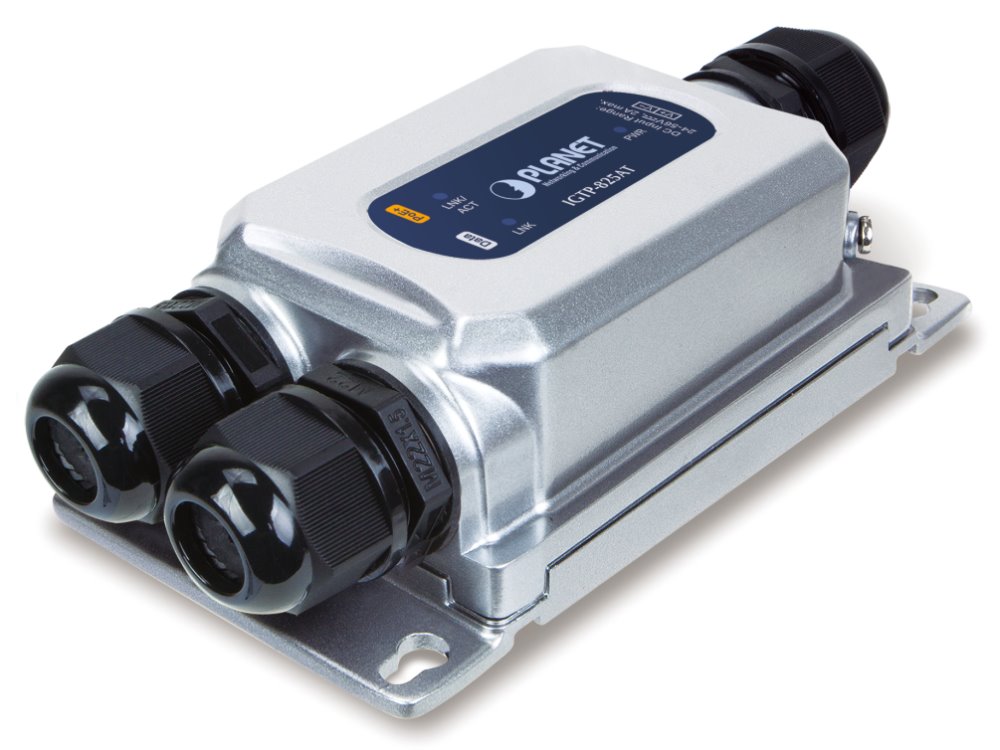 PLANET IGTP-825AT konvertor RJ45/SFP, 1Gbps, PoE injektor 802.3at, -40 až 75 st.C, IP67, EFT+ESD, 24-56VDC