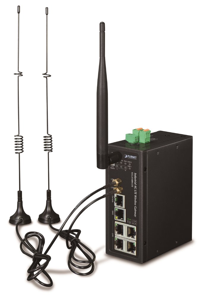 Planet IoT/M2M průmyslová brána, 1xWAN+3xLAN 1Gb, 2xLTE, WiFi ac, 3xCOM, I/O, DIN, IP30, -35/+75C, 9-36 ICG-2510W-LTE-EU