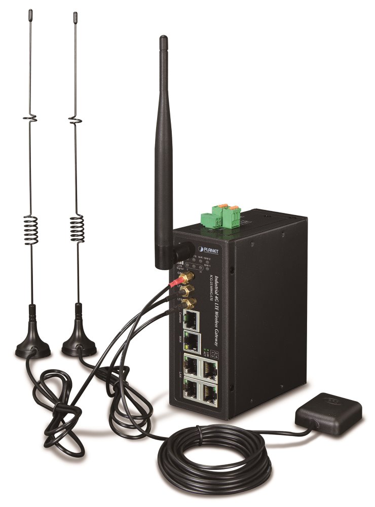 Planet IoT/M2M průmyslová brána, 1xWAN+3xLAN 1Gb, 2xLTE, WiFi ac, GPS, 3xCOM, I/O, DIN, IP30, -36/+75C ICG-2510WG-LTE-EU